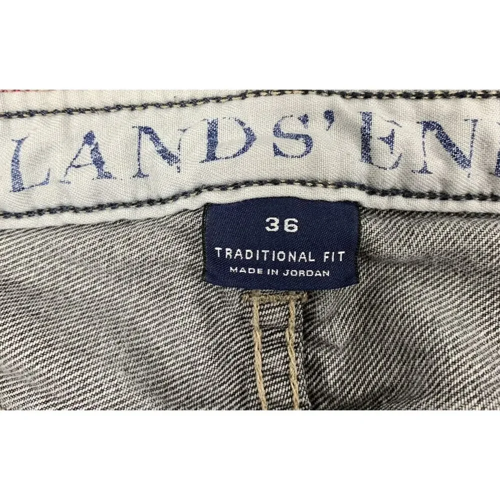 Lands' End Traditional Fit Jeans Mens Size 36 Distress Grunge Black Faded Denim‎